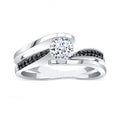 Silver Tone Double Curve Ring with Clear Stone Cluster view 1