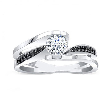 Silver Tone Double Curve Ring with Clear Stone Cluster