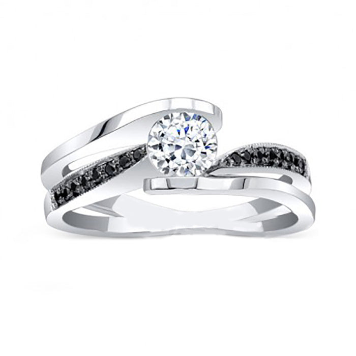 Silver Tone Double Curve Ring with Clear Stone Cluster