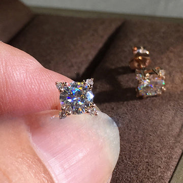 Star Clear Stone Stud Earrings White Gold Rose Gold Tones