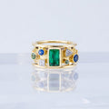 Multicolor Geometric Stone Wide Band Ring In Polished Gold Tone view 2