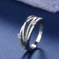 Silver Tone Double Curve Ring with Clear Stone Accents view 4