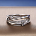 Silver Tone Double Curve Ring with Clear Stone Accents view 2