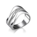 White Gold Tone Three Line Wave Band Clear Stone Ring view 4