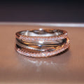 Two Tone Layered Crossover Ring With Clear Pavé Rows view 4