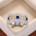Two Tone Openwork Band Ring with Blue Stones Design view 4