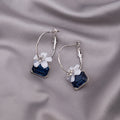 Blue Square and White Flower Silver Tone Clip Earrings view 4