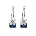 Blue Square and White Flower Silver Tone Clip Earrings view 5
