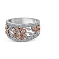 Two-Tone Floral Openwork Wide Ring With Crystal Accents view 3