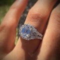 Emerald Cut Center Stone Vintage Halo Ring In Silver Tone view 1