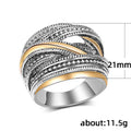Dual Tone Silver Gold Interwoven Textured Wide Band Ring view 3