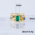 Multicolor Geometric Stone Wide Band Ring In Polished Gold Tone view 3