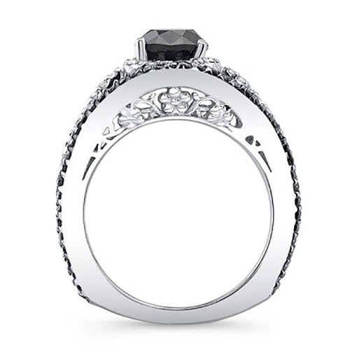 black crystal oval eye motif ring shown from a side angle