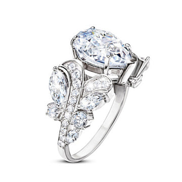 Silver Pear Teardrop Clear Ring Swirl Side Stones Alloy
