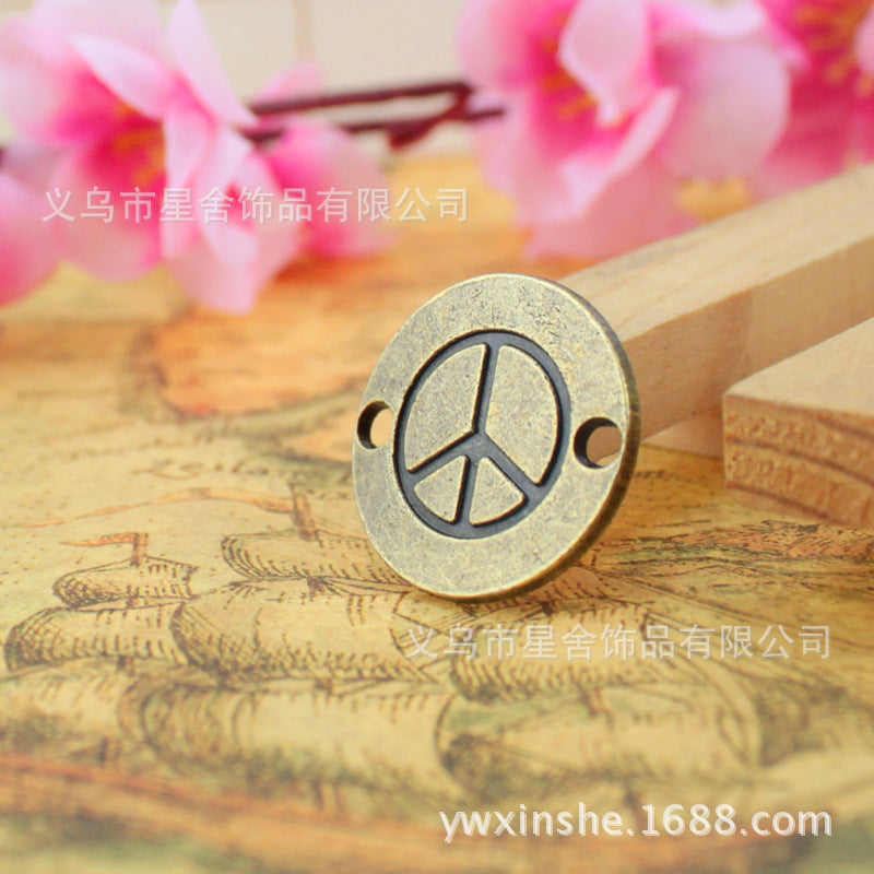 24mm Round Two-Hole Peace Symbol Alloy Charm Pendant