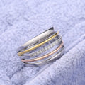Tri Tone Multi Band Ring with Clear Stone Row Design view 4