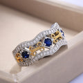 Two Tone Openwork Band Ring with Blue Stones Design view 2