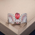 Silver Tone Red Crystal Wing Statement Ring Jewelry view 3