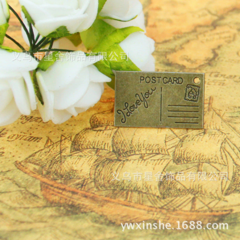 26x16mm Double Sided Alloy Postcard Charm Pendant