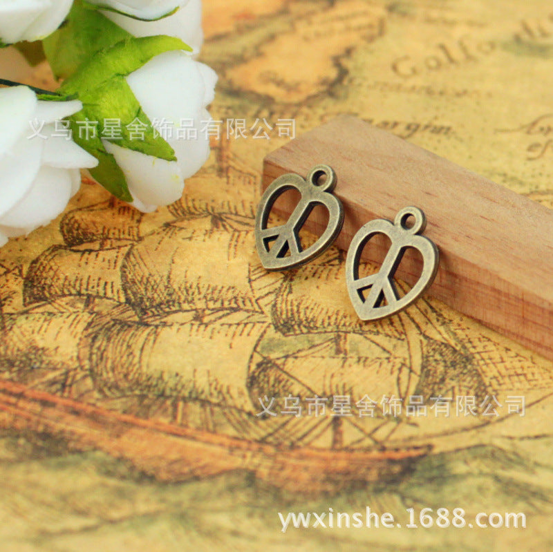 Alloy Heart Peace Charm Pendant 15x12mm