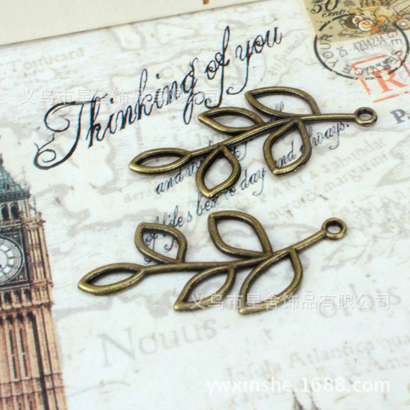Hollow Leaf Branch Alloy Charm Connector 41x19mm