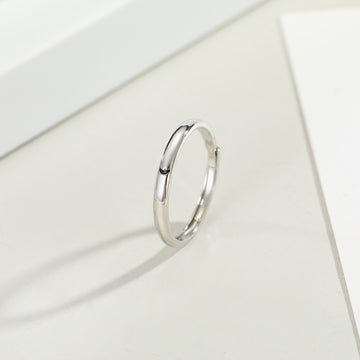 Silver Tone Slim Open Band Ring with Smooth Round Profile
