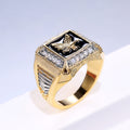Black Enamel Eagle Signet Ring With Clear Stone Border view 3