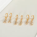 Gold Rhinestone Letter Charm Huggie Hoop Earrings A to Z view 4