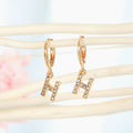 Gold Rhinestone Letter Charm Huggie Hoop Earrings A to Z view 10