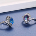 Silver Tone Halo Ring with Blue or Iridescent Oval Stone view 3