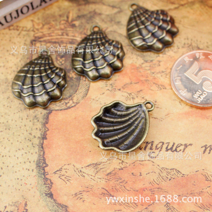 Antique Finish Scallop Shell Alloy Charm Pendant 21x17mm