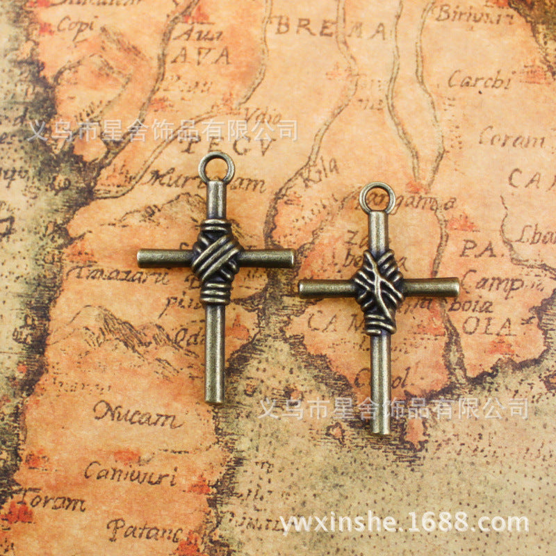 Vintage Cross Alloy Charm Pendant 40x25mm