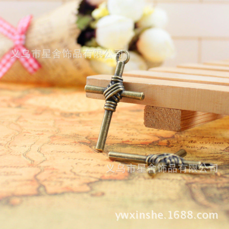 Vintage Cross Alloy Charm Pendant 40x25mm