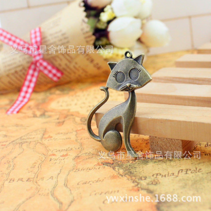 Alloy Fox Cat Charm Pendant 44x30mm