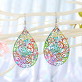 Colorful Printed Openwork Teardrop and Round Hook Earrings in Four Designs view 1