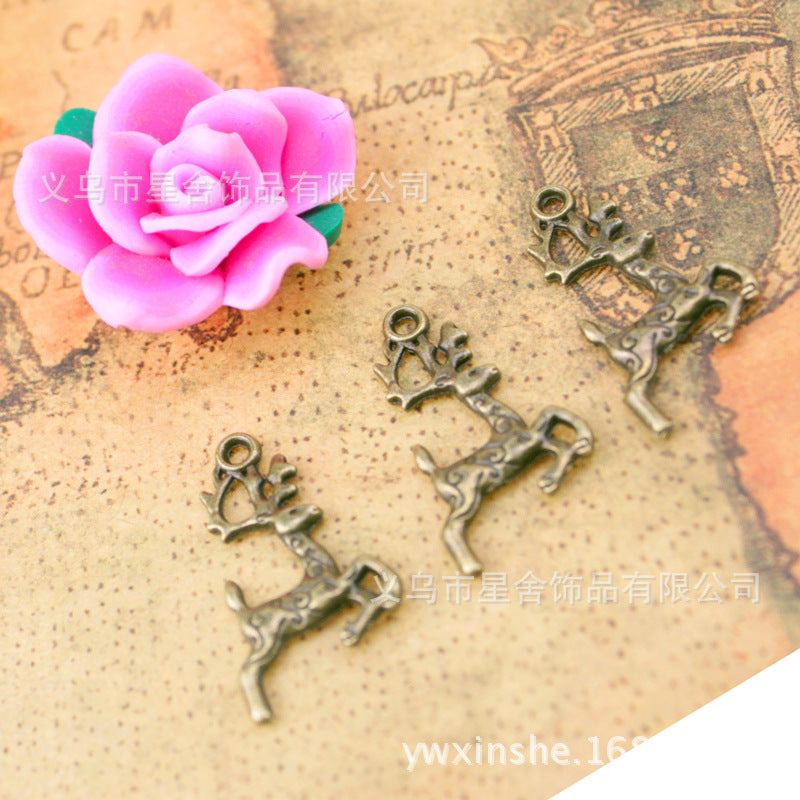 Vintage Double-Sided Deer Alloy Charm Pendant 20x14mm
