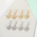 Hamsa and Evil Eye Medallion Huggie Drop Earrings in Four Finishes view 2