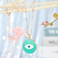 Gold Tone Round Enamel Evil Eye Pendant Necklaces in Four Colors view 2