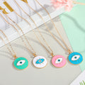 Gold Tone Round Enamel Evil Eye Pendant Necklaces in Four Colors view 1