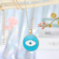 Gold Tone Round Enamel Evil Eye Pendant Necklaces in Four Colors view 6