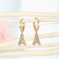 Gold Rhinestone Letter Charm Huggie Hoop Earrings A to Z view 1
