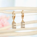 Gold Rhinestone Letter Charm Huggie Hoop Earrings A to Z view 7