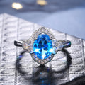 Silver Tone Halo Ring with Blue or Iridescent Oval Stone view 6