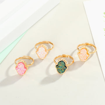 Gold Tone Hamsa Druzy Adjustable Rings in Three Colors