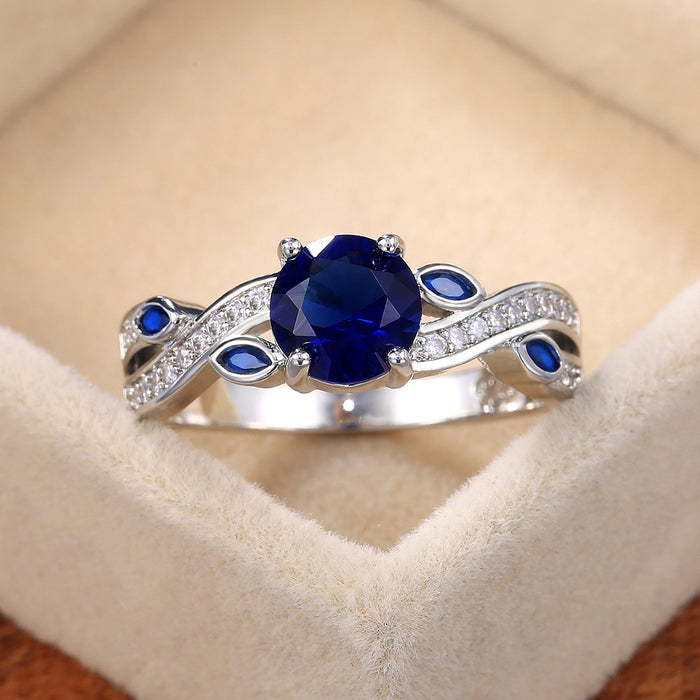 Deep Blue Square Stone Clear Side Stone Ring Jewelry Accessory