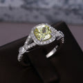 Pale Yellow Round Stone Split Shank Ring In Silver Tone view 1