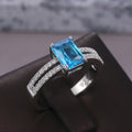 Silver Tone Blue Rectangular Stone Ring with Double Band view 4