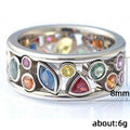 Multicolor Mixed-Cut Bezel Wide Band Ring In Silver Tone view 4