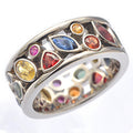 Multicolor Mixed-Cut Bezel Wide Band Ring In Silver Tone view 1