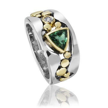 Colored Triangular Stone Wide Ring In Gold And Silver Tones